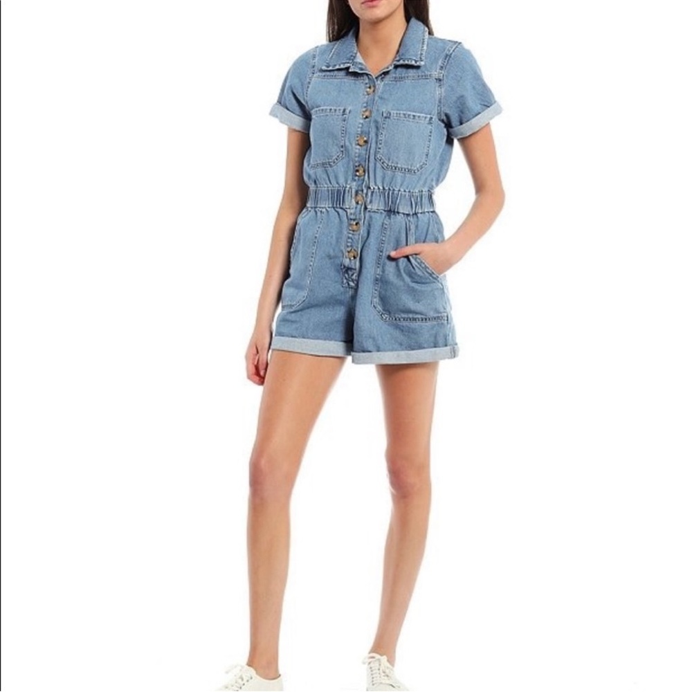 Gianni Bini Blue Denim Jumpsuit with Belted Waist